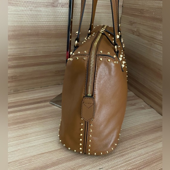 Michael Kors Uptown Satchel Tote Bag Brown Studded like new - Picture 6 of 15